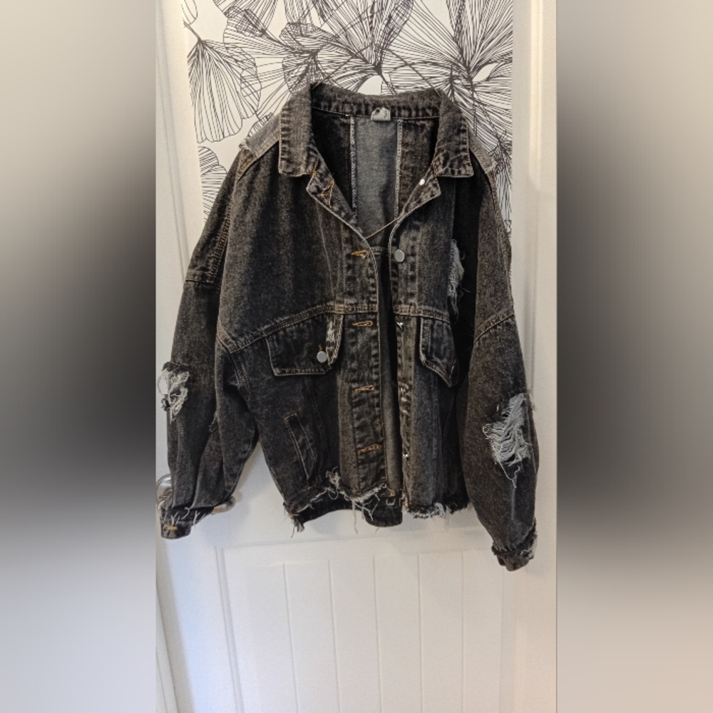 Distressed Black Denim Jacket
